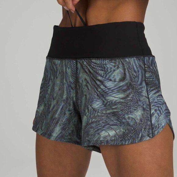 Lululemon Speed Up Mid-Rise Short 4" Dimensional Icing Blue Multi / Black - Picture 6 of 6
